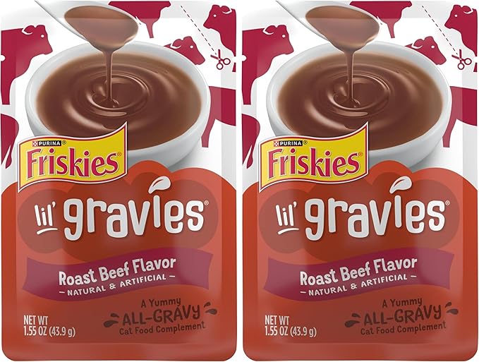 Friskies Purina Lil' Gravies Roast Beef Flavor Cat Food Complement Lickable Cat Treats - 1.55 oz. Pouches,(Pack of 32)