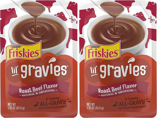 Friskies Purina Lil' Gravies Roast Beef Flavor Cat Food Complement Lickable Cat Treats - 1.55 oz. Pouches,(Pack of 32)