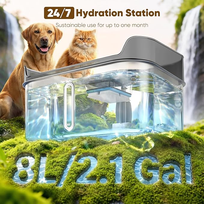 No Spill Dog Water Fountain Stainless Steel for Large Dogs, 8L/2.1Gal Ultra Quiet Pet Water Fountain for Cats Dogs Indoor, Automatic Dog Water Bowl Dispenser for Large to Medium Multiple Pets