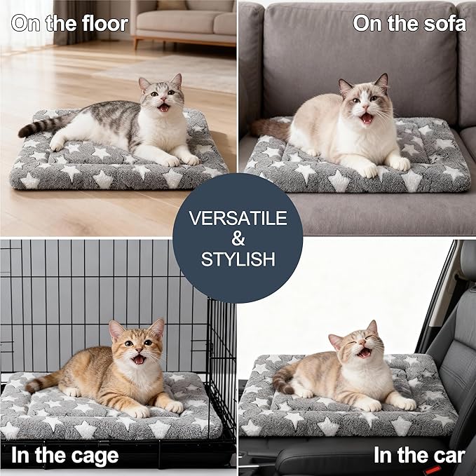 Dog Bed Mat, Reversible Dog Crate Pad - Comfortable Kennel Mat for Dogs & Cats, Machine Washable Dog Bed Suitable for Kennel, Cage or Home Travel(Gray Star, 30" L*20" W*1.5" Th)
