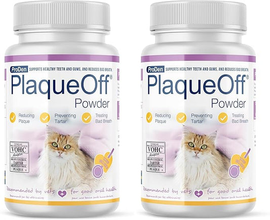 ProDen PlaqueOff Powder for Cats - Plaque & Tartar Reducer, Breath Freshener, Feline Oral Care - 40g (Pack of 2)