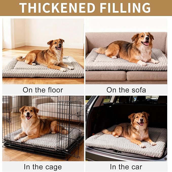 Dog Bed Mat,Reversible & Ultra Soft Kennel Pad-Machine Washable Pet Bed for Dogs & Cats-All-Weather Crate Liner for Crates,Carriers & Travel (Light Gray, 35" L x 23" W x 1.5" Th)