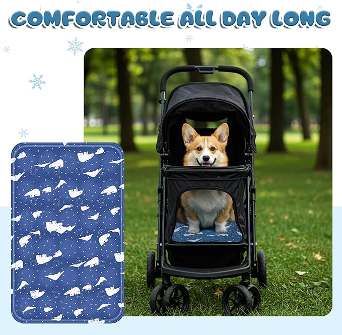 Nuanchu Dog Stroller Cooling Mat Waterproof Outdoor Pet Cooling Mat Washable Summer Cat Sleeping Blanket for Pet Stroller(11.81 x 19.69 Inches,Royal Blue Bear)
