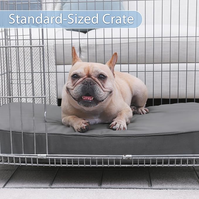 Vonabem Waterproof Dog Bed Medium Crate Pad 30 inch Outdoor Leather Puppy Bed with Washable Removable Cover Reversible, Orthopedic Pet Beds Durable Anti-Slip Kennel Pads Wipeable 29"x18" Grey