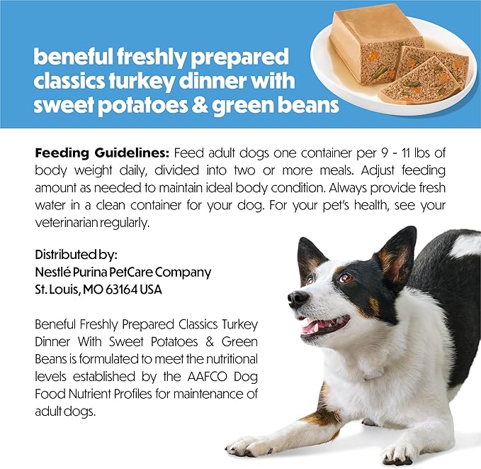 Purina Beneful Freshly Prepared Classics Turkey Dinner with Sweet Potatoes and Green Beans Pate Dog Food - 9.5 oz Carton (Pack of 6)