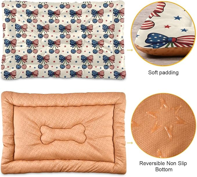 Dog Bed for Crate Washable Pet Sleep Pad, Independence Day Elements Kennel Mat with Non-Slip Bottom, Soft Fluffy Supplies Pet for Dogs and Cats (36x24 inch)