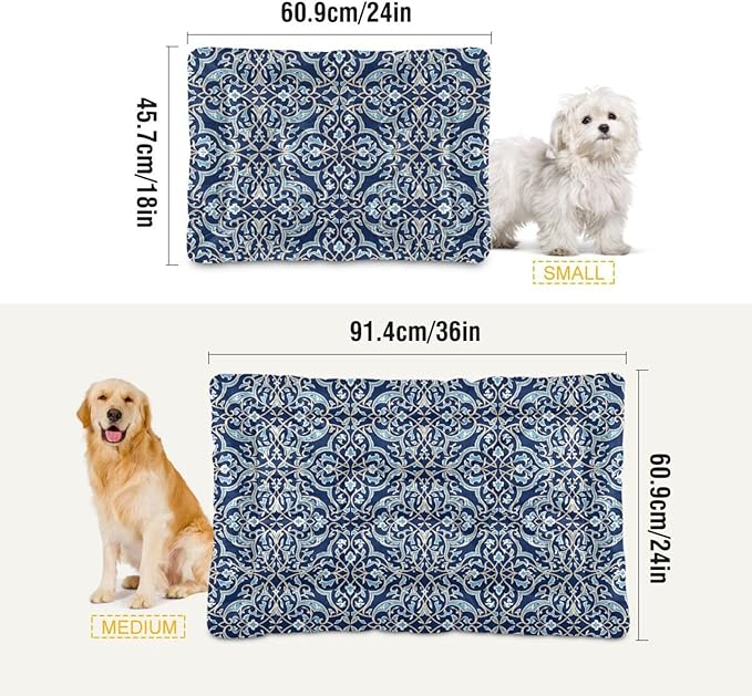Dog Bed for Crate Washable Pet Sleep Pad, Floral Motif Kennel Mat with Non-Slip Bottom, Soft Fluffy Supplies Pet for Dogs and Cats (24x18 inch)