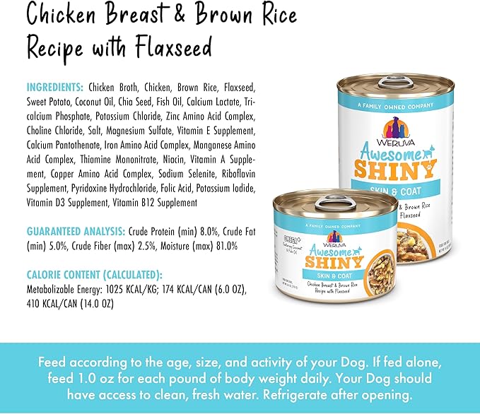 Weruva Awesome Shiny Wet Dog Food, Chicken & Brown Rice, 14oz Can (Pack of 10)