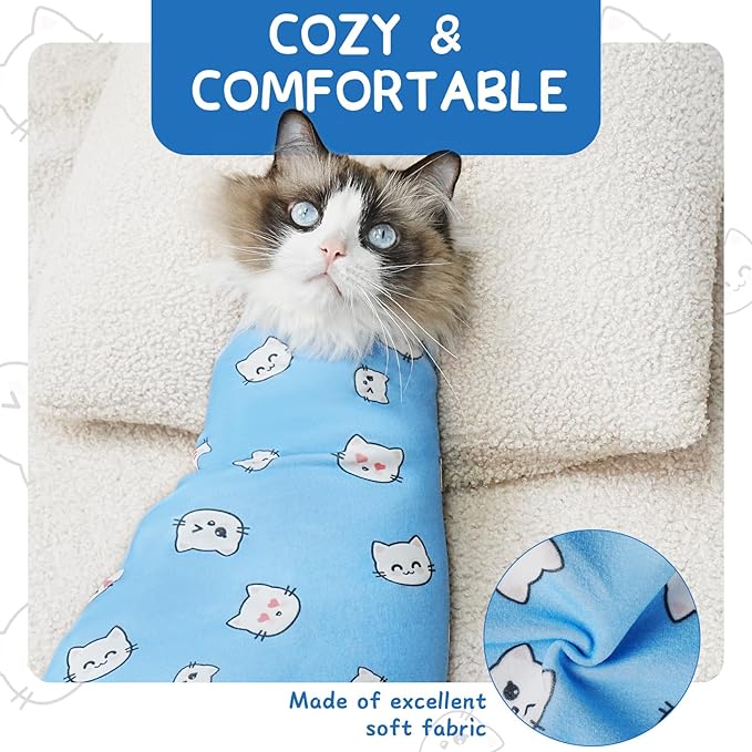 Cat Wrap for Cutting Nails, Self-Adhesive for Grooming, Anti-Scratch Cat Swaddle Wrap for Medicine, Nail Clipping, Teeth Brushing, Ear Cleaning