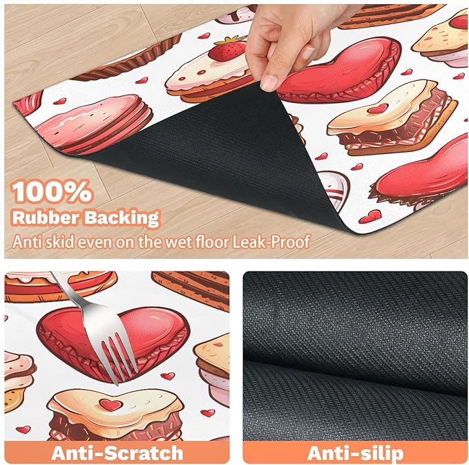 Dessert Theme Dog Food Mat for Floors Absorbent Dog Bowl Mat for Food and Water Dispenser Quick Dry Cat Food Placemat Pet Supplies 24" x 32", Valentine's Day Cake