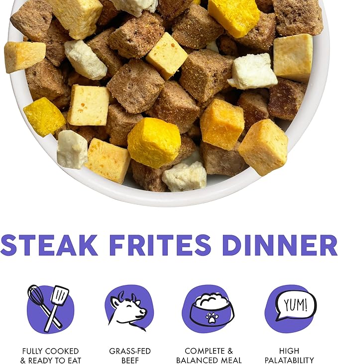 Weruva Dog Freeze Dried, Steak Frites Dinner with Sirloin Tip, Egg, Pumpkin & Sweet Potato, 1oz Bag (Pack of 3)