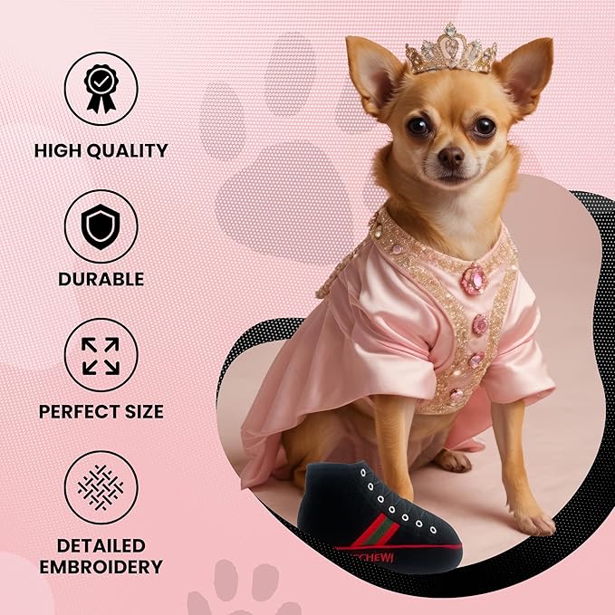 Dog Diggin Designs Gucchewi Plush Dog Toy Sneaker | Luxury-Inspired Parody Designer Bone with Squeaker, Soft Plush Chew & Play Dog Toy – Prêt-à-Porter Play!