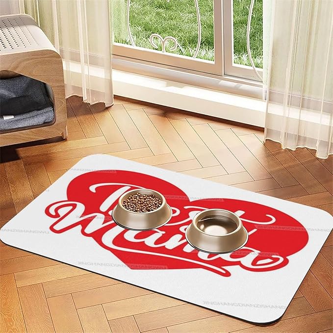 Pet Feeding Mat Happy Mother's Day Floral Gift Mom Kq Dog Food Mat for Food Water No Stains Quick Dry Dispenser Cat Bowl Mats for Messy Drinkers 24x16In