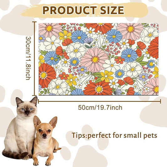 GLOBLELAND Florals Pet Food Mat for Floors 11.8×20 inch Dogs Food Mats Absorbent Dog Bowl Mat Quick Dry Dog Cat Pet Placemats Pets Supplies for Water Dispenser