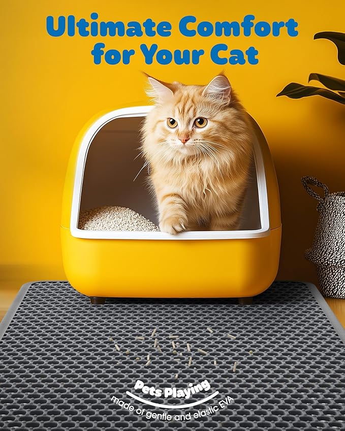 27" x 19" Cat Litter Mats (2-Pack) - Ultra-Large Litter Box Mats with Double Layers, Urine-Proof and Non-Slip Litter Trapping Mats, Easy to Clean Kitty Litter Mats for Floor, Scatter Control, Grey