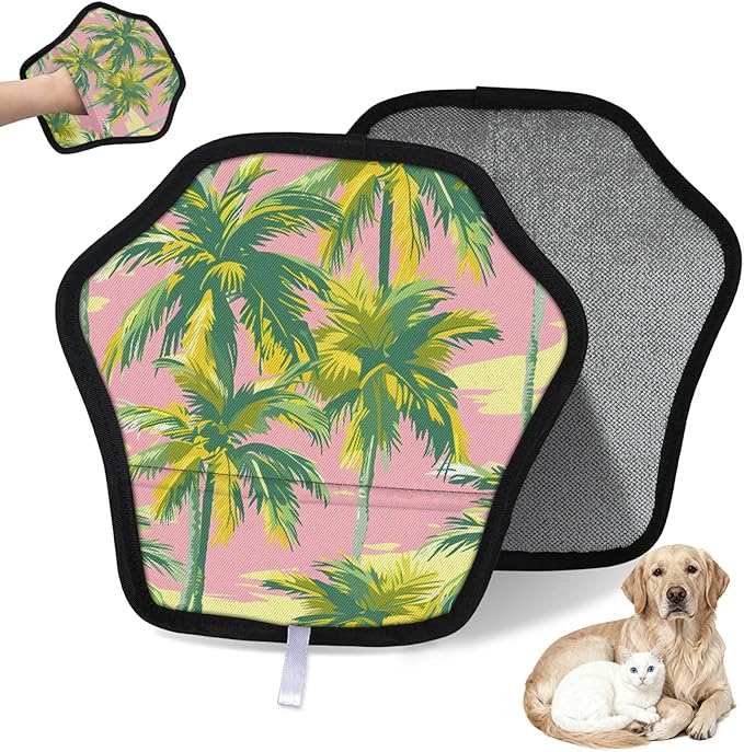 Reusable Pet Hair Removal Glove Tall Coconut Tree Magic Brush for Cat & Dog Hair Remover for Car, Sofa, Bedding, Clothes - 9x9 Mitt Washable