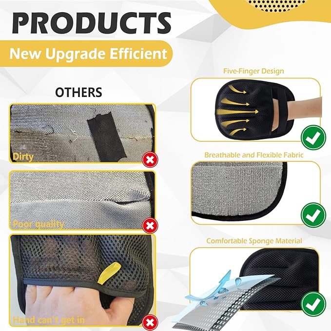 Pet Hair Removal Glove, Upgraded Five-Finger Electrostatic Magic Brush Pet Hair Remover, Reusable Cat & Dog Hair Remover for Couch, Furniture (2PCS)