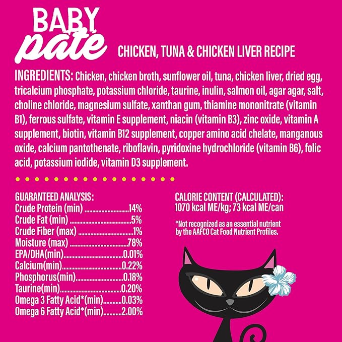 Tiki Cat Baby Pate Wet Cat Food for Kittens, Chicken, Tuna & Chicken Liver, 2.4 oz. Can (12 Count)