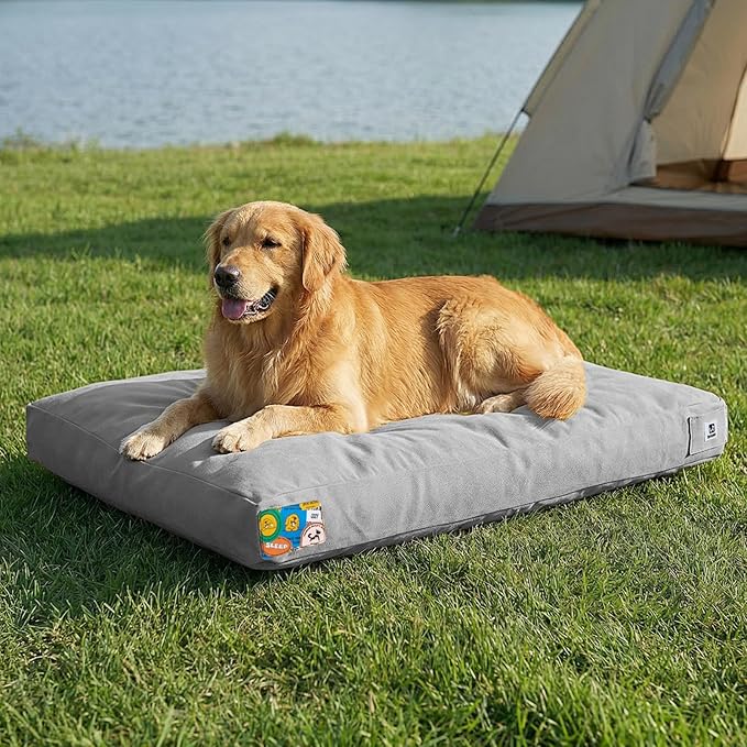 Sytopia 42 Inch Canvas Outdoor Dog Bed for Extra Large Dogs, Waterproof Washable Removable Cover, Indoor Patio Pet Pad for Crate, Light Grey