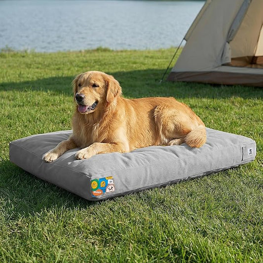 Sytopia 42 Inch Canvas Outdoor Dog Bed for Extra Large Dogs, Waterproof Washable Removable Cover, Indoor Patio Pet Pad for Crate, Light Grey