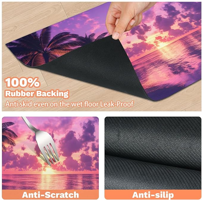 Hawaiian Sunset Dog Food Mat for Floors Absorbent, Quick Dry Water Dispenser Mat for Food, Water, Pet Supplies 17" x 30", Beach