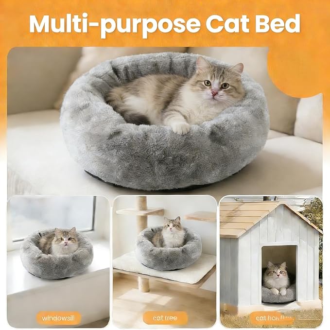 Soft Cat Bed, Cat Beds for Indoor Cats, Calming Nest, Self Warming Cave, Plush Cozy Pod for Indoor Kitten or Small Dogs, Kitty Bed with Non-Slip Bottom