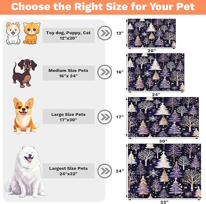 Xmas Trees Dog Food Mat for Floors Absorbent, Quick Dry Water Dispenser Mat for Food, Water, Pet Supplies 16" x 24", Snowflake