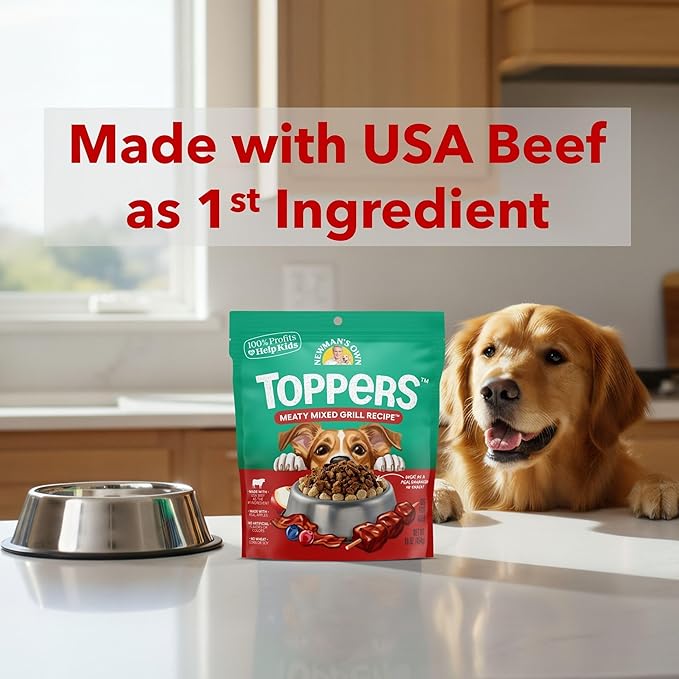 Newman's Own Toppers - Meal Topper for Dry Dog Food - Great for Picky Eaters - Meaty Mixed Grill & Chicken Soup Recipe Variety Pack - 16 oz Resealable Pouch (Pack of 2)
