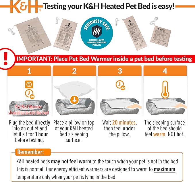 K&H Pet Products Pet Bed Warmer, Turn Any Pet Bed Into a Heated Cat or Dog Bed, Waterproof Indoor Heated Warming Pad Insert, Automatic Temperature, Safety Listed - Medium 20 X 5.5in Tan
