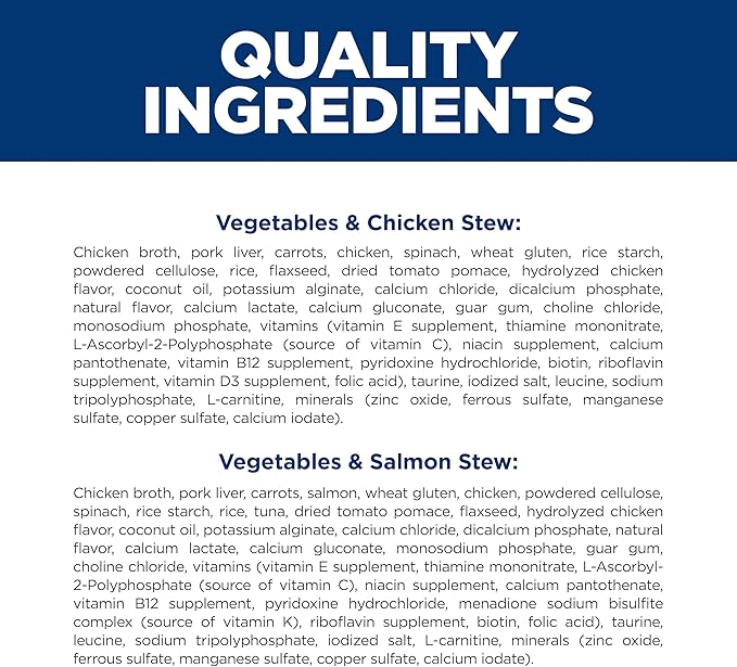 Hill's Science Diet Adult 1-6 Perfect Weight Wet Cat Food, Variety Pack: Chicken & Vegetables, Salmon & Vegetables Stew, 2.8 oz. Pouch, 12-Pack