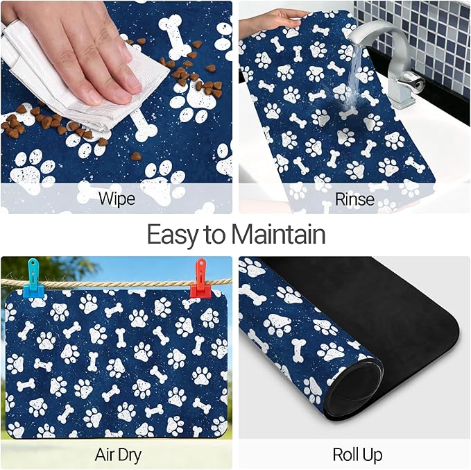 Dog Food Mat, Absorbent Waterproof Non-Slip Pet Cat Bowl Feeding Mat for Food & Water Pet Supplies 12 * 20"