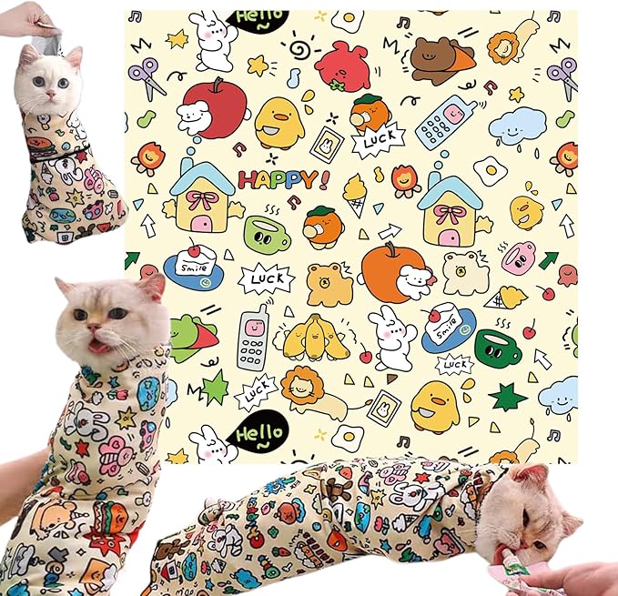 Cat Grooming Wrap, Cat Control Mat, Cat Wrap for Grooming, Self-Adherent, Anti-Bite, Anti-Scratch, Anti-Escape Calming Wrap, Multifunctional Pet Tool (A, M(13.77 * 13.77in or Within 9.9lbs))
