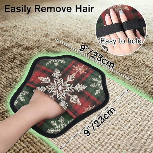 Winter Snowflake Theme Electrostatic Pet Hair Removal Glove for Cats & Dogs - Reusable Grooming Mitt for Couch, Carpet, Car Seat & Laundry - Large 9x9 Inch