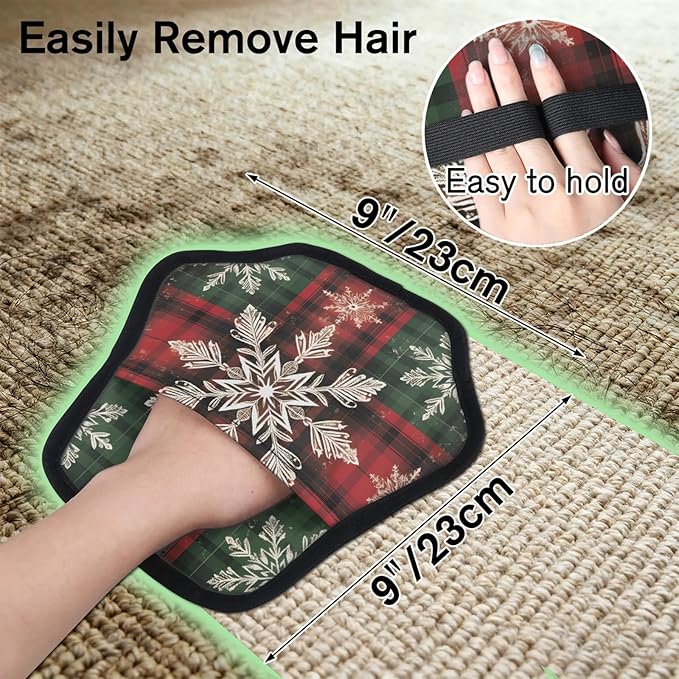 Winter Snowflake Theme Electrostatic Pet Hair Removal Glove for Cats & Dogs - Reusable Grooming Mitt for Couch, Carpet, Car Seat & Laundry - Large 9x9 Inch