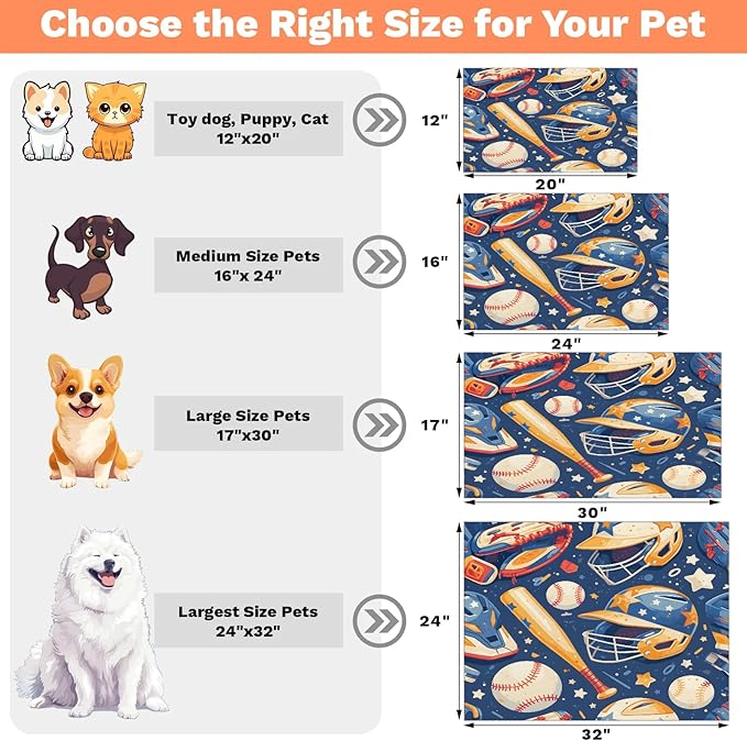American Baseball Dog Food Mat for Floors Absorbent, Quick Dry Water Dispenser Mat for Food, Water, Pet Supplies 16" x 24", 4th of July