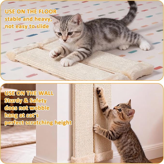 Sisal Corner Cat Scratcher 20" Wall-Mounted Sisal Cat Scratch Pad Scratching Post Furniture Protector Kittens Scratch Board for Indoor Cats
