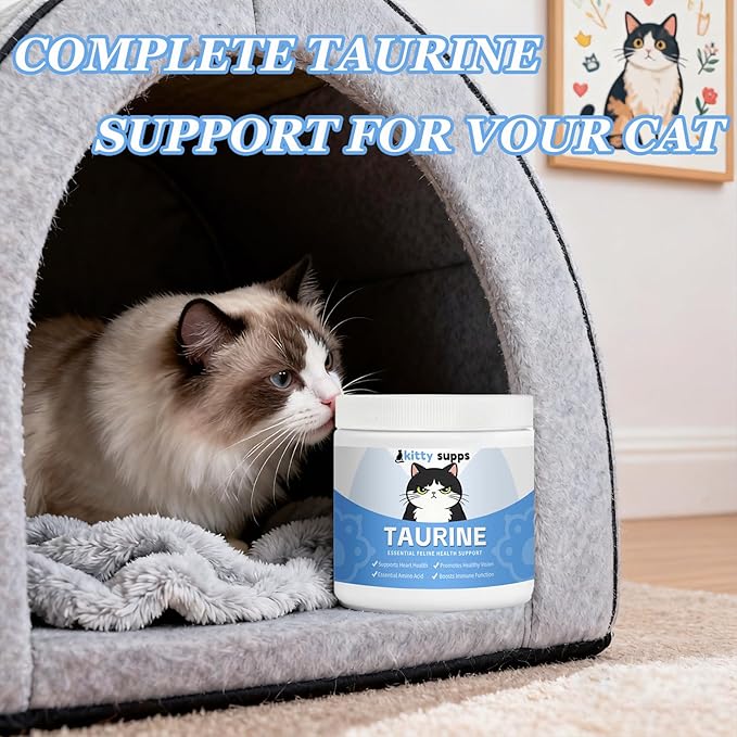 Taurine，Kitty supps Taurine Powder for Cats,Boost Energy & Vitality,Mix in Food, Water-Soluble,with Dosing Spoon (1)