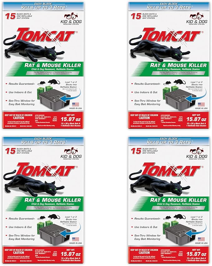 Tomcat Rat & Mouse Killer Child & Dog Resistant, Refillable Station, 1 Station, 15 Bait Blocks (4-Pack)