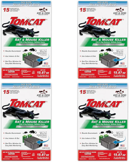 Tomcat Rat & Mouse Killer Child & Dog Resistant, Refillable Station, 1 Station, 15 Bait Blocks (4-Pack)