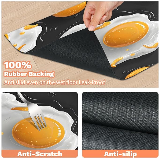 Fried Egg Dog Food Mat for Floors Absorbent Dog Bowl Mat for Food and Water Dispenser Quick Dry Cat Food Placemat Pet Supplies 17" x 30",