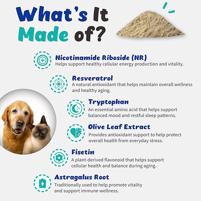 NAD+ CellVet Vitality Blend for Cats & Dogs – Cellular Resilience : Nicotinamide Riboside Chloride, Resveratrol (54g)
