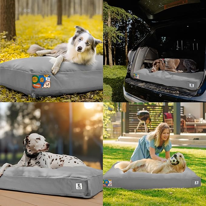Sytopia 42" Outdoor Indestructible Canvas Dog Bed – Ultra-Durable, Waterproof, Washable, Removable Cover – Comfort for Extra Large Dogs – Perfect for Patio, Crate, or Adventure (Light Grey)