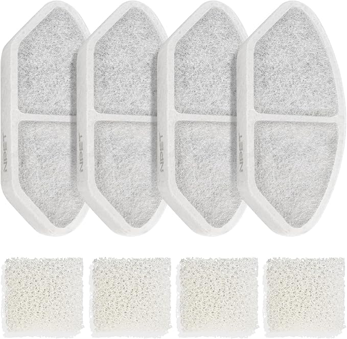 NPET Upgraded Design 4 Pack Replacement Filters for N280 Glass Pet Water Fountain Cat Water Dispenser