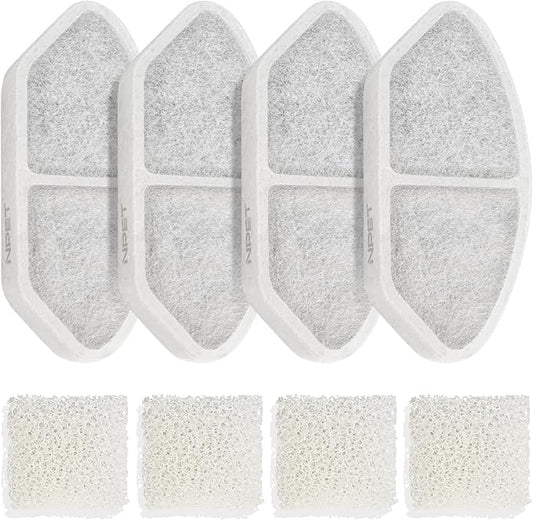 NPET Upgraded Design 4 Pack Replacement Filters for N280 Glass Pet Water Fountain Cat Water Dispenser
