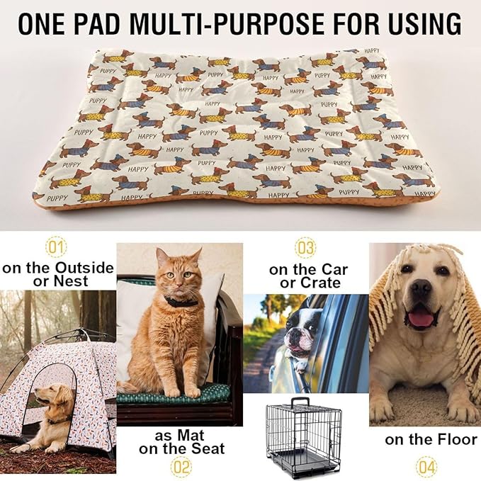 Dog Bed for Crate Washable Pet Sleep Pad, Puppy Print Kennel Mat with Non-Slip Bottom, Soft Fluffy Supplies Pet for Dogs and Cats (36x24 inch)