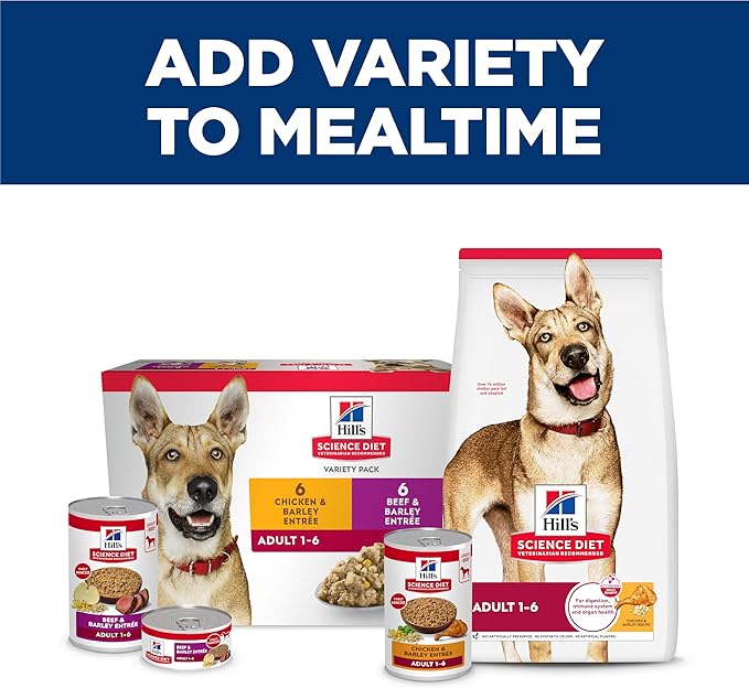 Hill's Science Diet Adult 1-6 Premium Nutrition Wet Dog Food, Beef & Barley, 13 oz. Cans, 12-Pack
