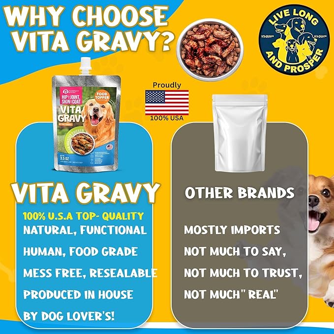 Healthpro VitaGravy® Dog Food Topper, Natural Dog Treat. Real, Herb Roasted Chicken Purée Delicious and Delightful. Dogs Love its Irresistable Real Human, Food-Grade Ingredients! 3.5oz, 3 Pk