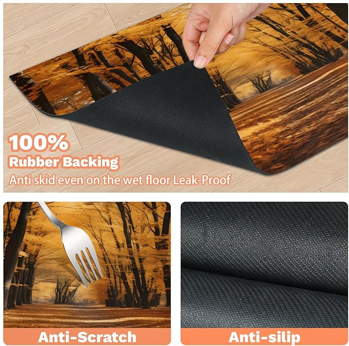 Autumn Trees Dog Food Mat for Floors Absorbent, Quick Dry Water Dispenser Mat for Food, Water, Pet Supplies 16" x 24", Maple Leaf