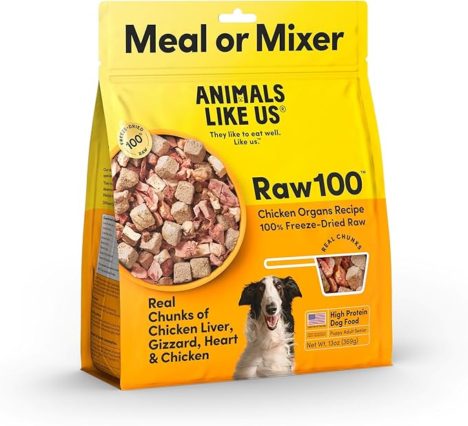 Raw100 Freeze-Dried Chicken Organs Dog Food, Meal or Mixer, High Protein, Complete and Balanced, No Corn or Wheat, 4oz