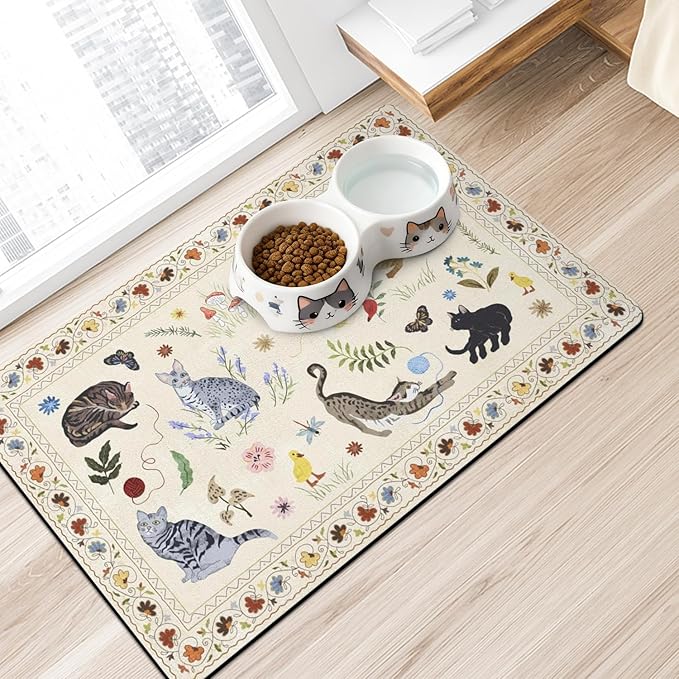 Dog Food Mats for Floors Absorbent, Non-Slip Quick Dry Dog Mat for Food and Water, Cat Pet Food Mat Pet Supplies